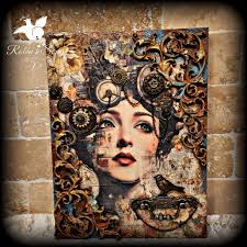 Steampunk art project with tissue paper and clock faces