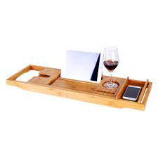 Bamboo bathtub tray caddy wooden bath tray table extending sides reading rack description: Sortwise Bamboo Bathtub Caddy Tray With Extending Sides And Reading Rack Walmart Canada