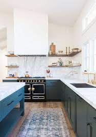 Open Shelving And Two Toned White And Blue Color Scheme In This Gorgeous Kitchen Kitchen Inspiration Design Kitchen Design Kitchen Renovation