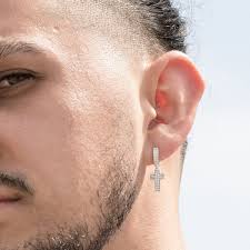 Cross earrings men silver hotsell