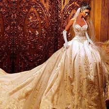 Luxury Ball Gown Wedding Dresses Halter Cathedral Train Gold Lace Item Specifics Victorian Wedding Dress Cream Wedding Dresses Most Beautiful Wedding Dresses