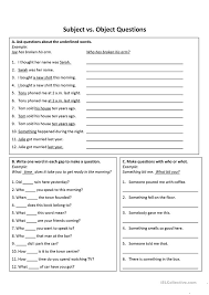 Subject Vs Object Questions English Esl Worksheets For Distance Learning And Physical Classrooms In 2020 This Or That Questions Subject Object Subject And Verb