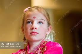 Caucasian girl wearing bindi