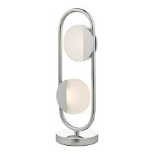 Prismatic crystal sequin and chrome table lamp with white shade. Axelia 2 Light Table Lamp Polished Chrome Led