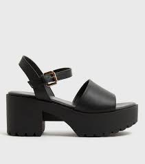Black Block Heel Platform Sandals New Look