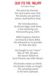 Poem Of The Month Ode To Dr Seuss Macaroni Kid East Tucson Kids Poems Poetry For Kids Seuss