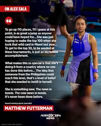 'IT'S NEVER BEEN DONE BEFORE' 💪 Award-winning sports journalist Matthew Futterman praised Alex Eala’s groundbreaking tennis feats for the Philippines, describing her success as an incredible achievement for the nation. Link to full story in the comment