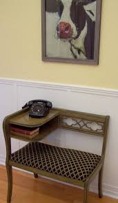 Gossip Bench Refinished In Earthy Moss With Dark Undertones Telephone Table Gossip Bench Vintage Telephone Table Telephone Table