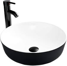 Check spelling or type a new query. Buy Black And White Ceramic Bathroom Sink Above Counter Porcelain Vessel Sink With Black Faucet And Pop Up Drain Combo Round Online In Indonesia B08jp8fwp7