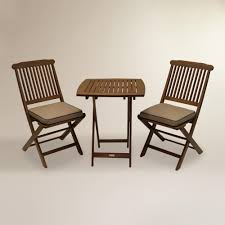 Cavallo 3 Piece Bistro Set With Natural Cushions Brown Natural Wood By World Market Patio Furnishings Outdoor Furniture Sets Patio Decor
