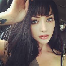 Bangs And Dark Hair Big Green Eyes Simple Makeup Look Natural Beauty Black Hair Pale Skin Hair Pale Skin Long Hair Styles