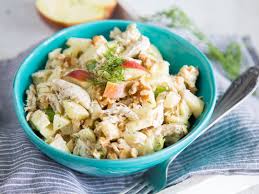 Hahnchensalat Mit Apfel Und Senf Dill Dressing Rezept Hahnchensalat Rezepte Salat