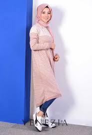 Venezia Wear Tesettur Pudra Renk Cizgili Tunik Modelleri Moda Tesettur Giyim Moda Moda Stilleri Giyim