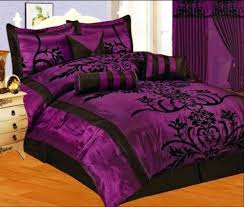 Black Bed In A Bag Queen 7 Pc Modern Black Purple Flock Satin Comforter Set Bed In A Bag Queen Size Bedding Grand Linen Htt Comforter Sets Purple Comforter Purple Bedding