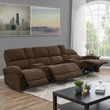 Crafted with a soft faux leather cushion and solid framework, the wilson power recliner features irresistibly soft faux leather. Copper Grove Herentals Brown Chenille 4 Seat Recliner Sofa With Power Storage Consoles Sale