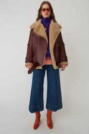 Acne Studios Velocite Burgundy Beige 375x Shearling Jacket Women Jacket Outfit Women Shearling Jacket Outfit