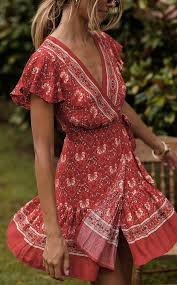 We will not be responsible for refund if the item is returned to the wrong address. Zesica Summer Wrap V Neck Bohemian Floral Print Dress Bohemian Dresses Short Bohemian Dress Boho Dress