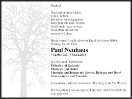 Die nachrichten und hintergründe des tages: Traueranzeigen Von Paul Neuhaus Sich Erinnern De