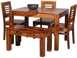 Sheesham dining table and chairs. True Furniture Sheesham Wood 4 Seater Dining Table Set With Chairs For Home Honey Teak Brown Solid Wood 4 Seater Dining Set Price In India Buy True Furniture Sheesham Wood 4