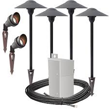Pro Led Outdoor Landscape Lighting Spot Path Kit 2 Spot Lights 4 Path Lights Emcod 100watt Power Pack Photocell Mechanical Timer 80 Foot Cable