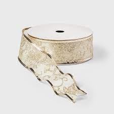 Gold candi sheer wired edge ribbon. 2 Sheer Glitter Poinsettia Christmas Ribbon White Gold 100ft Wondershop Target