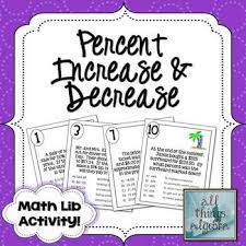 Percent Increase Decrease Discount Mark Up And Tax Math Lib Activity Middle School Math Junior High Math Education Math