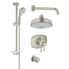 Grohe Grohflex Shower Set 4 Spray Shower System In Brushed Nickel Infinityfinish 35054en0 The Home Depot Shower Systems Shower Set Shower Arm