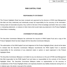 8 june 2016 rhb capital fund responsibility statement this product highlights sheet has been reviewed and approved by the directors of rhb asset management sdn bhd and they collectively and individually. Rhb Capital Fund Responsibility Statement Pdf Free Download