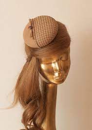 Unique Modern Beige Fur Felt Fascinator With Vintage Gold Veil Fascinator For Women Hats Vintage Fascinator Fascinator Hats
