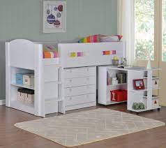 Other designs of mid sleeper beds will offer only the cabin bed frame with an empty space beneath the bed. Frankie White Mid Sleeper Storage Bed The H O Stores Uk