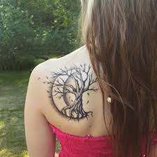 Tree Tattoo With Crescent Moon Shoulder Tattoos For Women Cool Shoulder Tattoos Tattoos For Women