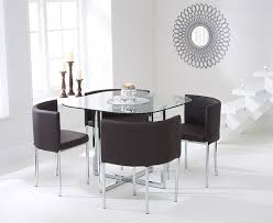 Algarve Glass Stowaway Dining Table With Brown High Back Stools Glass Dining Table Glass Dining Set Dining Table Setting