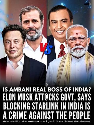 Elon Musk has sparked a political controversy after questioning delays in  Starlink's commercial launch in India and alleging that powerful business  interests were obstructing its entry to protect their market positions. Musk