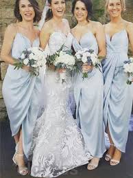 Pretty Pale Blue Spaghetti Strap V Neck Long Bridesmaid Dresses Bw0477 Summer Bridesmaid Dresses Sky Blue Bridesmaid Dresses Tea Length Bridesmaid Dresses