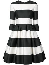 Carolina Herrera Striped Flared Dress Flare Dress Black White Striped Dress Elegant Cocktail Dress
