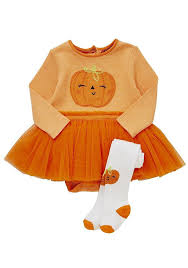 Tesco Direct F F Pumpkin Tutu Halloween Bodysuit With Tights Baby Girl Holiday Outfits Childrens Clothes Kids Outfits