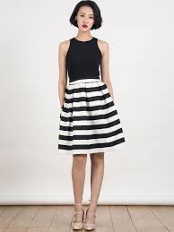 Black And White Striped Skirt Outfit Ideas Black And White Stripe High Waist A Line Skirt Choies Com A Line Skirt Outfits Striped Skirt Outfit White Striped Skirt