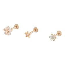 Rose Gold Cubic Zirconia Flower Flat Back 3 Pack Lovisa Jewellery Australia Cartilage Piercin Lovisa Jewellery Flat Back Earrings Delicate Jewelry Necklace