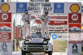 Its last winner was colin mcrae in 1995. 1994 World Rally Championship Safari Rally Kenya 31 March 3 April 1994 Didier Auriol Bernard Occelli Toyota Celica Turbo 4wd 3rd Position Podium World Copyright Lat Photographic Ref 35mm Transparency 94rally13 1994 World