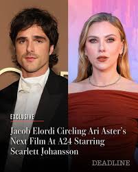 EXCLUSIVE: Jacob Elordi has landed on his next project as sources say he is in talks to co-star opposite Scarlett Johansson in the Ari Aster and A24 thriller ‘Scapegoat.’ More details online at the link in bio. (Photos: Getty)