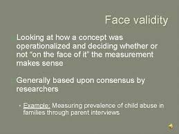 Face validity could easily be called surface validity or appearance validity since it is merely a subjective, superficial assessment of whether the rather, methods that have limited face validity may be more appropriate. Research For Social Workers Elspeth Slayter Ph D