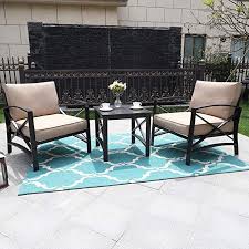 Amazon Com Phi Villa Outdoor Patio Metal Extra Wide Relaxing Deep Seating Sofa Chairs And Side Table Set Of 3 Wit Deep Seating Havenside Home Deep Seated Sofa