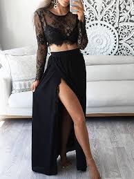 Check spelling or type a new query. Schwarz Langarm Spitzen Crop Top Und Hohe Taille Rock Choies