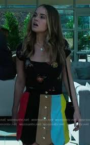 Patty Ryan Love Is A Name Of The Game Patty S Black Floral Top And Stripe Skirt On Insatiable Stripe Skirt Floral Print Bodysuit Black Floral Top