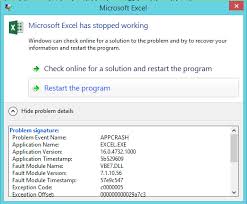 Microsoft Excel Has Stopped Working Appcrash Excel Exe Vbe7 Dll Error When Saving Bad Excel Spreadsheet