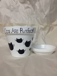 Black And White Flower Pot Painting Hand Painted Cats Are Purrfect Flowerpot Cat Decor Garden Decor Cat Planter Black And White Flowerpot Flower Pots Painted Flower Pots Flower Pot Art