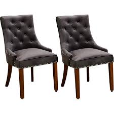 Dark walnut finish on the legs makes the light gray. Boyel Living Gray Velvet Dining Chair Upholstered Leisure Padded Chair With Nailhead Set Of 2 Zb Wf Ph5124 2 Chairs Gray The Home Depot