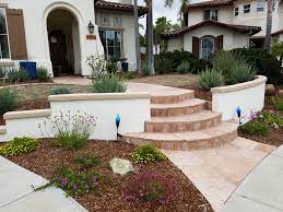 Your exterior stucco wall stock images are ready. Front Entry With Low Wall Stucco Wall And Curved Flagstone Walkway With Stairs Exterior Stairs Front Yard Patio Front Yard Landscaping