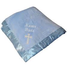 Christening Blanket For Boys Blue With White Cross