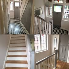 My 1930 S Hallway Renovation With Original Minton Tiles Stained Glass Windows And Pine Floorboards 1930s House Renovation 1930s House Staircase Design